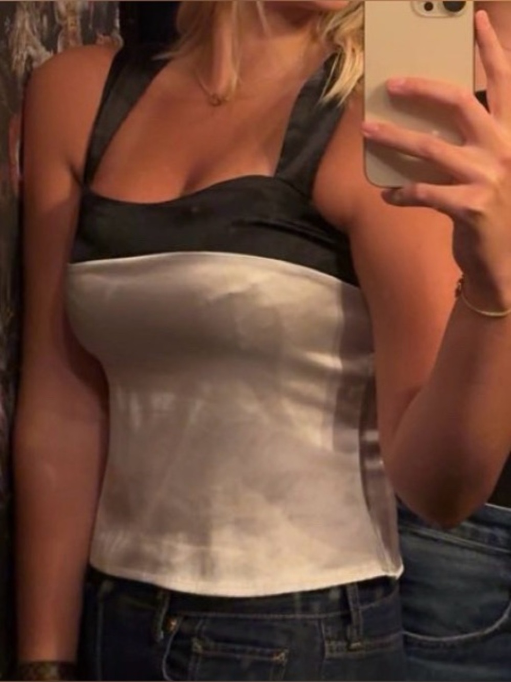 Women’s Satin Colorblock Tank Top - Black & White